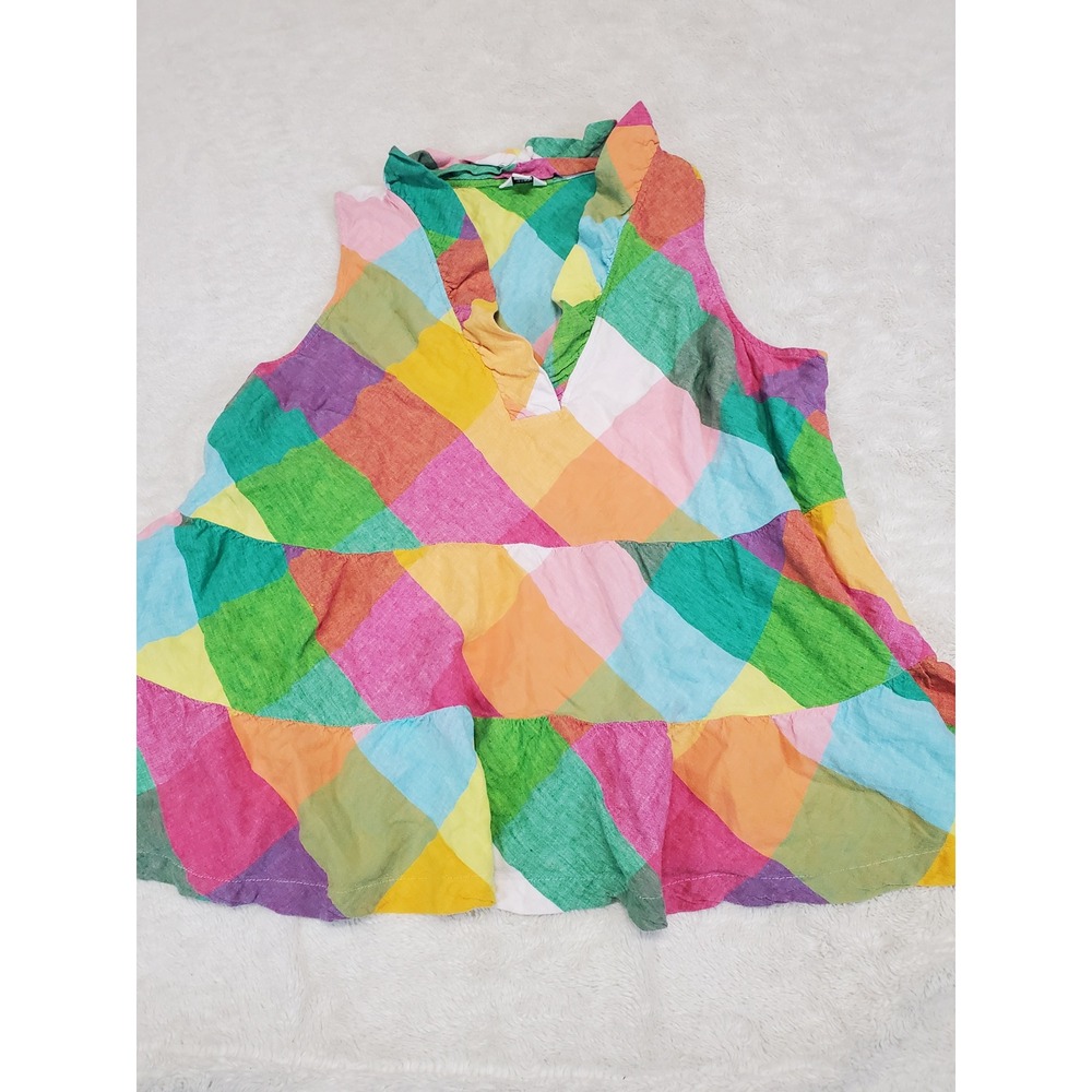 Crown & Ivy Colorful Geometric Ruffle Linen Sleeveless Tunic Top 3x Office Artsy
